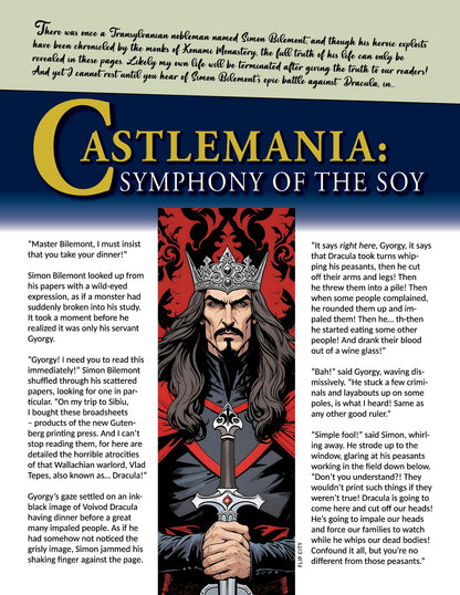 Magazine page for short story parody of Castlevania, image of Trasylvanian nobleman