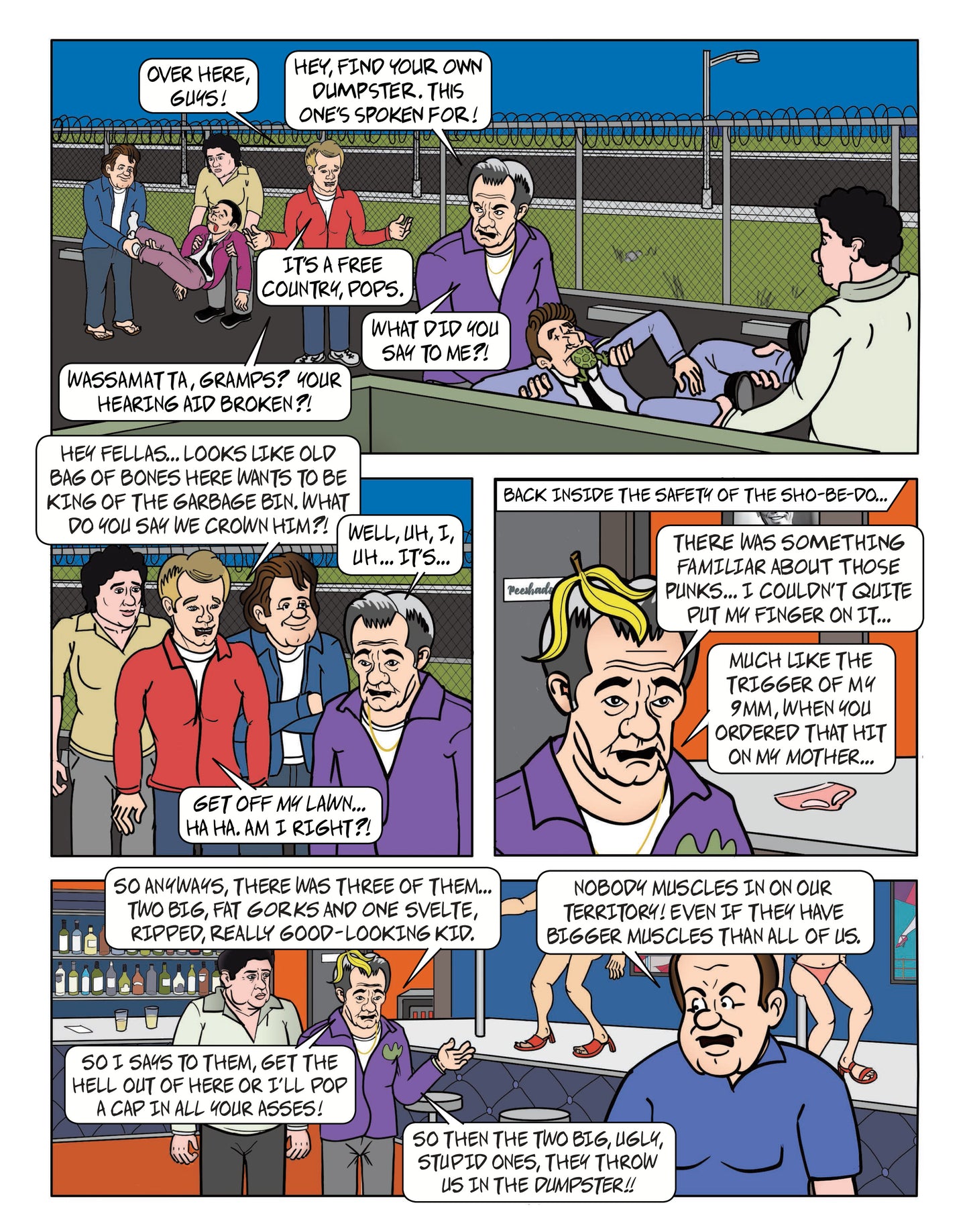 Cartoon page for parody of The Sopranos with Tony Soprano, Big Pussy