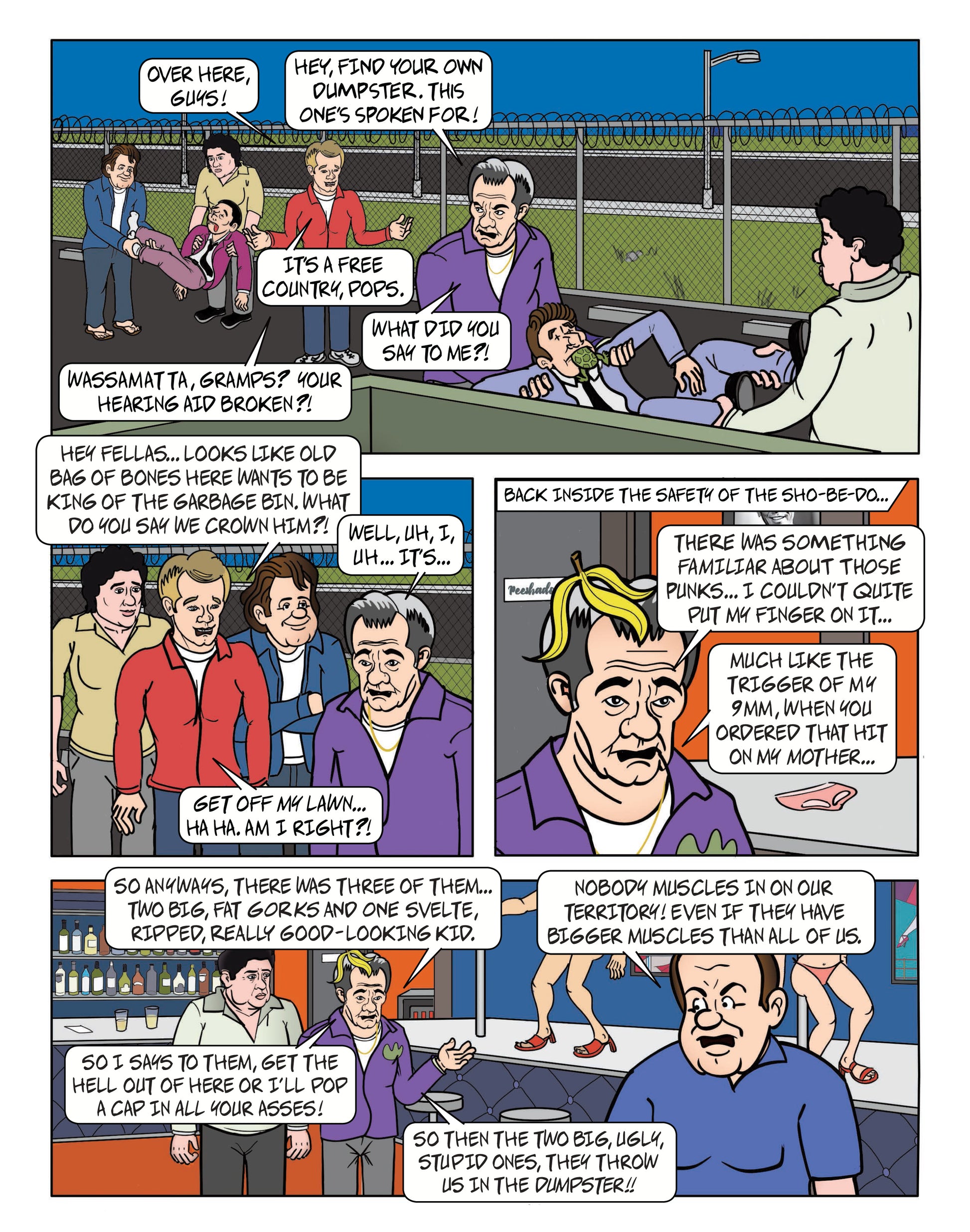 Cartoon page for parody of The Sopranos with Tony Soprano, Big Pussy