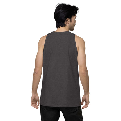 Behind view of man in g ray Flip City sleeveless shirt