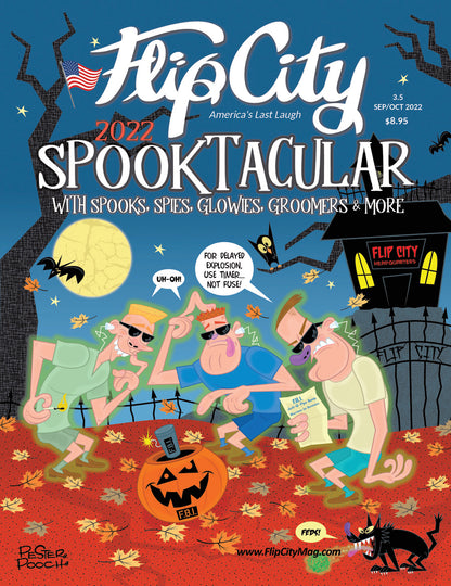 Cover of Flip City 2022 Spooktacular with Halloween-themed illustration and text.